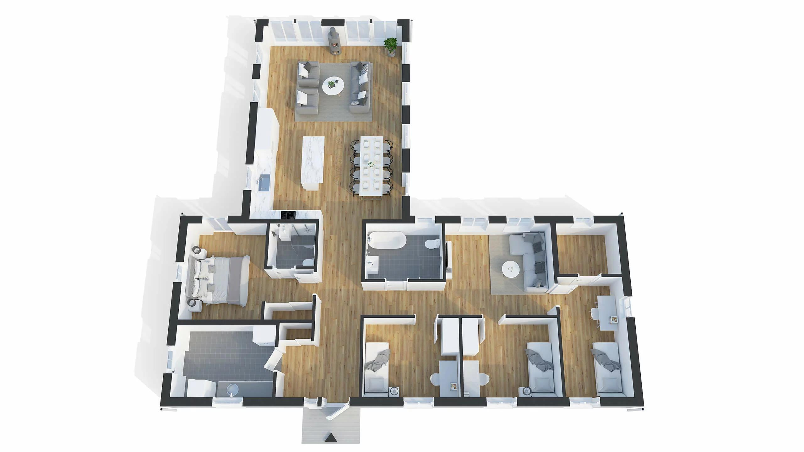 trivselhus villa brantevik planlösning 3D spegelvänd
