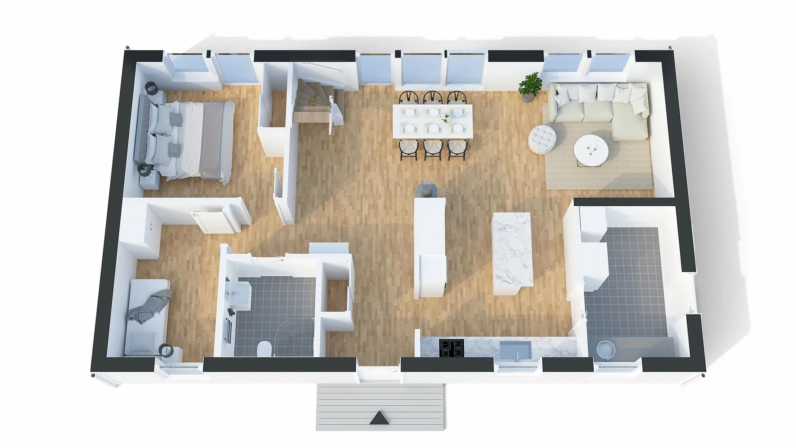 trivselhus stella 99 planlösning 3D V1 spegelvänd