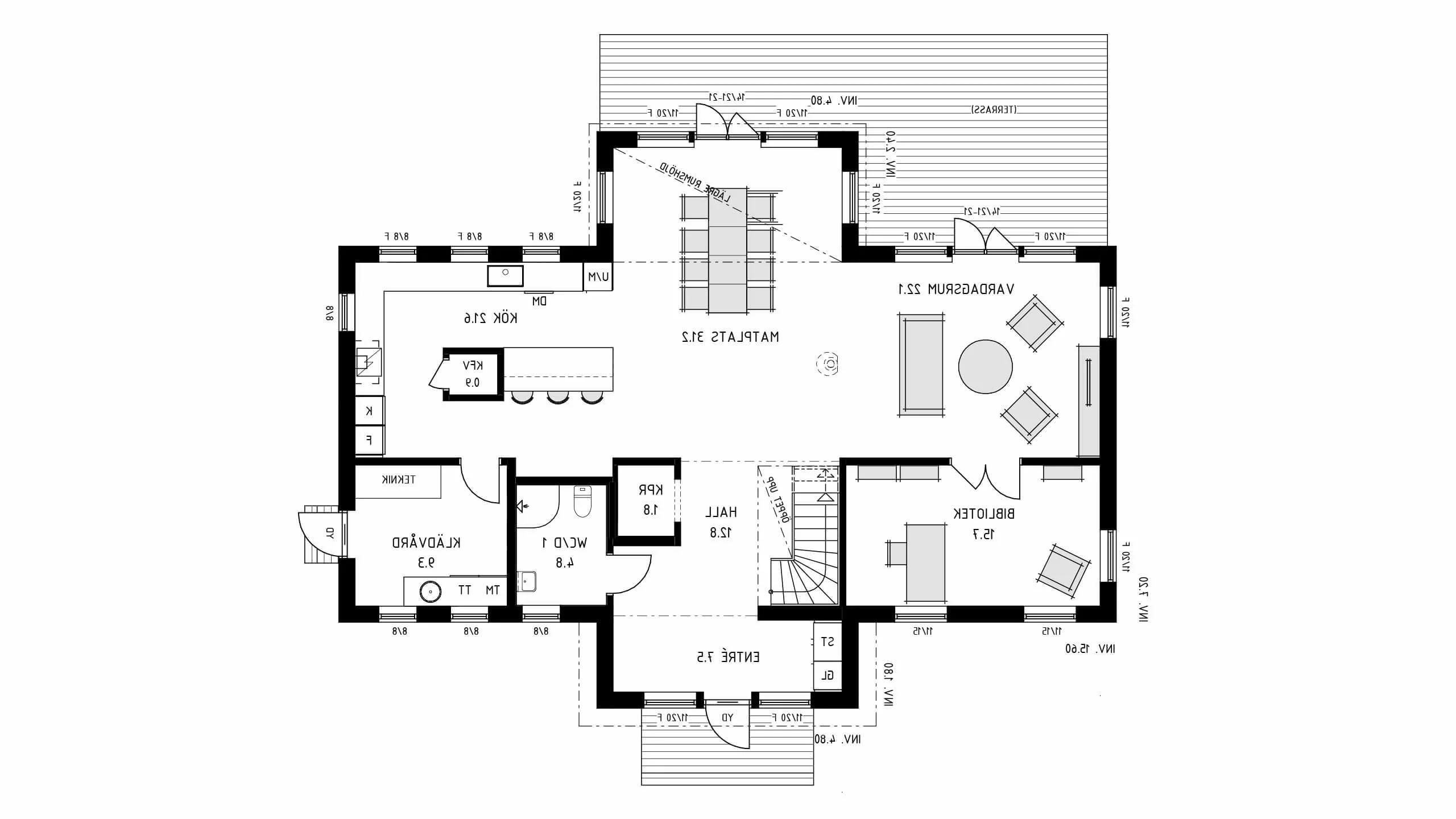 trivselhus villa danderyd planlösning 2D entréplan spegelvänd