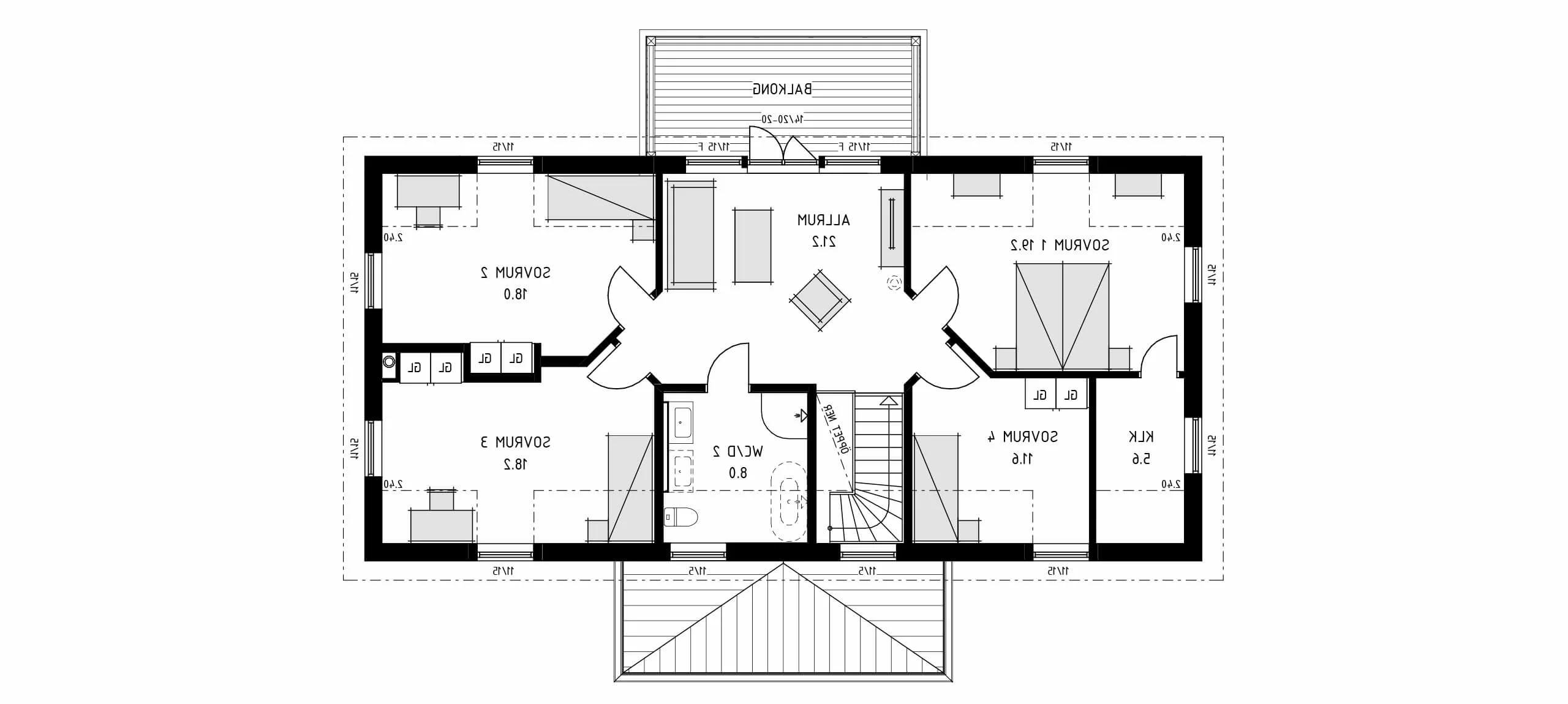 trivselhus villa danderyd planlösning 2D överplan spegelvänd