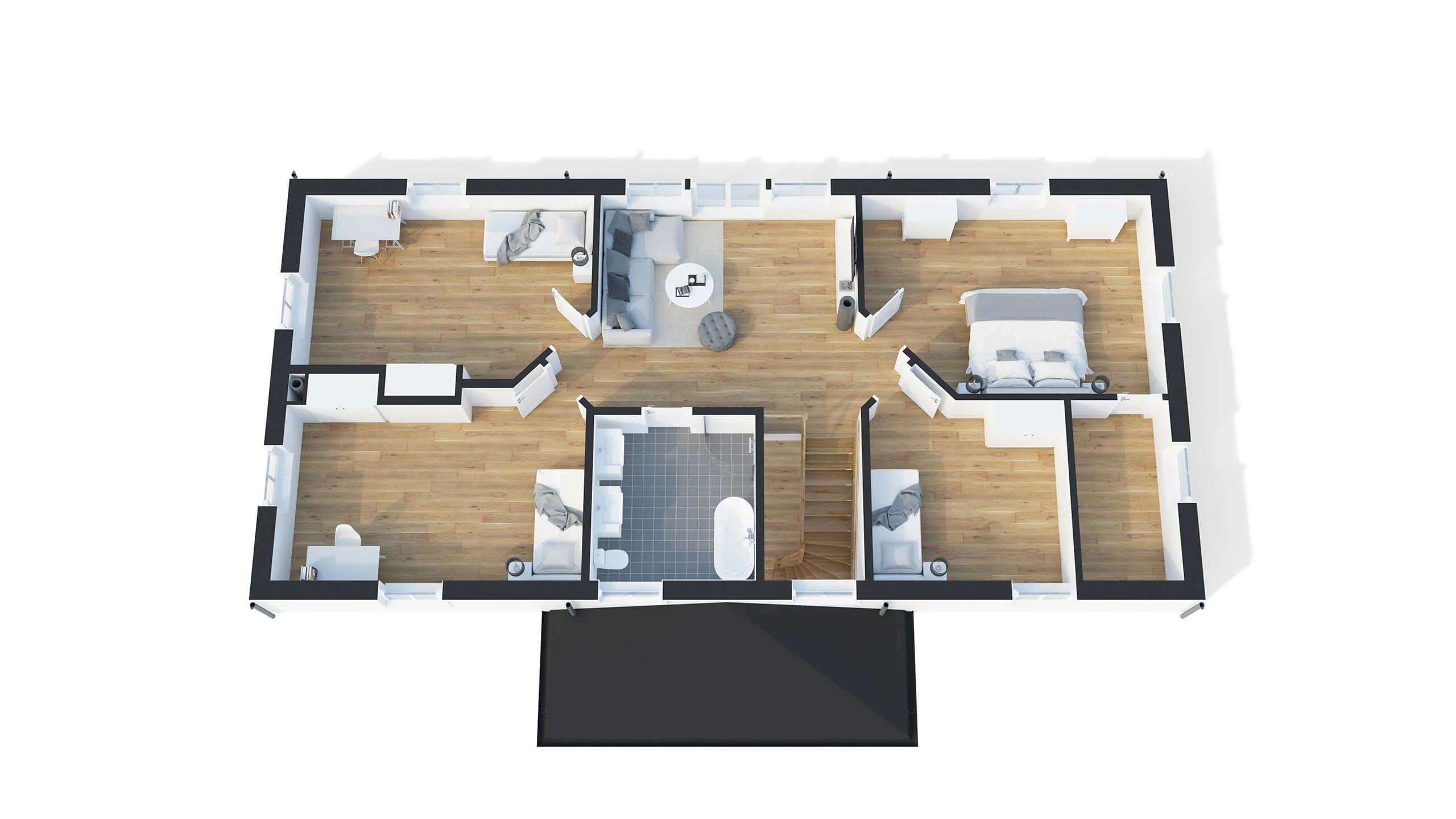 trivselhus villa danderyd planlösning 3D överplan spegelvänd
